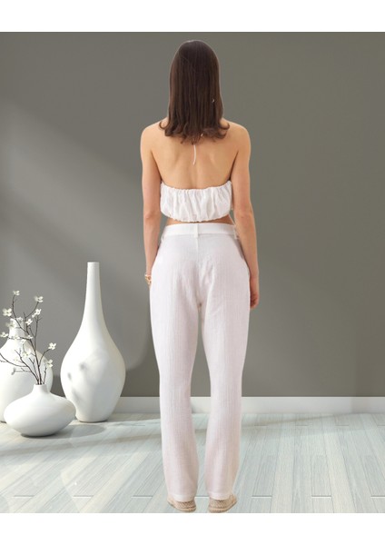 Minervaxint Kadın Dokulu Pamuk Kumaş Çıt Çıt ve Fermuar Kapamalı Yan Cepli Regular Fit Pantolon modelleri