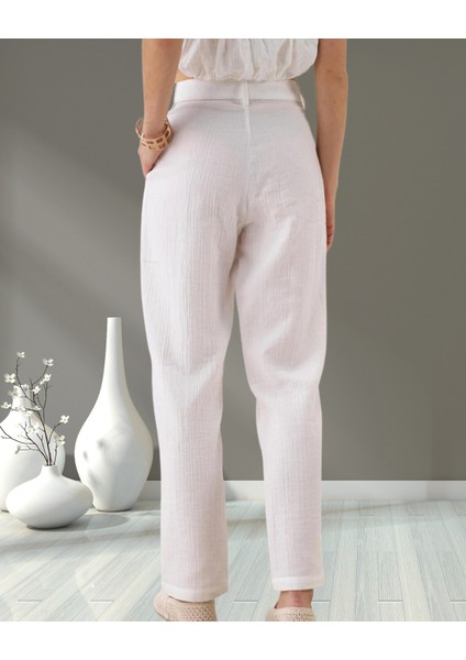 Minervaxint Kadın Dokulu Pamuk Kumaş Çıt Çıt ve Fermuar Kapamalı Yan Cepli Regular Fit Pantolon indirimleri