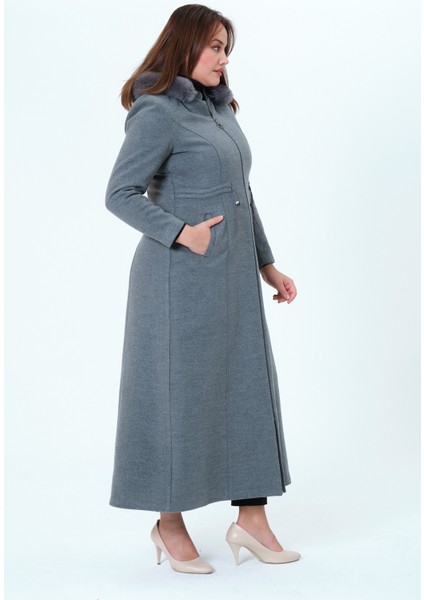 Dilanur Kadın Büyük Beden Astarlı Kapüşonlu Genç Kaşe Manto/pardesü