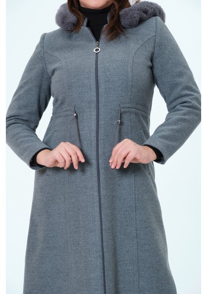 Dilanur Kadın Büyük Beden Astarlı Kapüşonlu Genç Kaşe Manto/pardesü fırsatları