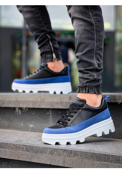 KB-056 Kuback Siyah Mavi Detaylı Beyaz Yüksek Taban Günlük Spor Ayakkabı modelleri