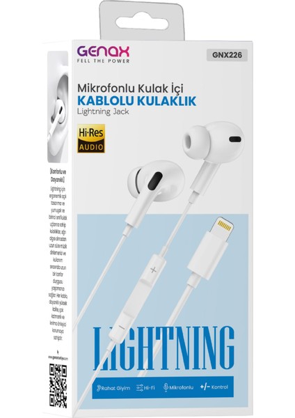 GNX226 Mikrofonlu Kablolu Kulak Içi Kulaklık Lightning Girişli