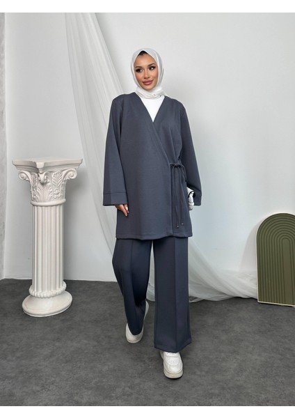 2622 Pantolonu Çımalı Üstü Yan Bağlamalı Kimono Takım