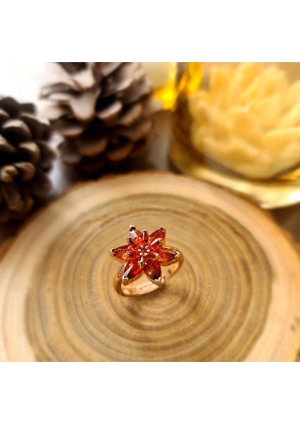 Gümüş Rose Kırmızı Lotus Çiçeği Yüzük