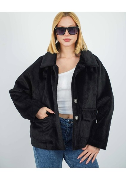 Kadın Peluş Düğme Kapama Astarlı Ceket modelleri