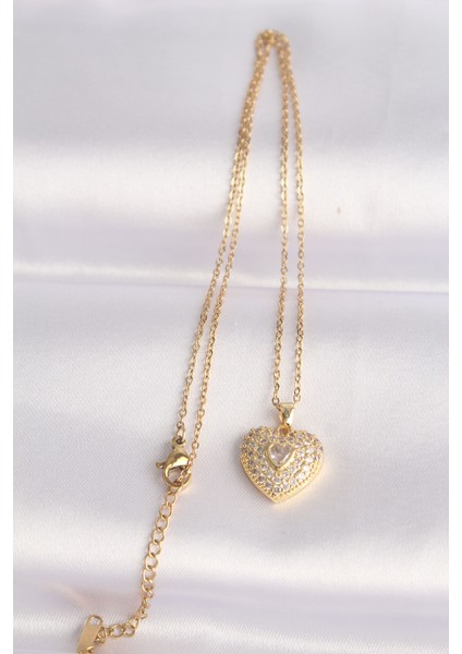 316L Çelik Zincir Altın Renk Zirkon Taşlı Kalp Kolye - TJ-BKO8624 fırsatları