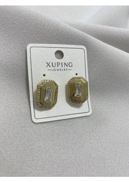 Xuping 14K Altın Kaplama Hediyelik Suya Dayanıklı Kadın Küpe Gold Şık Modern Baget Taşlı Zarif Küpe Parlak Görünüm Minimal Gold Küpe Günlük Kullanım Için Ideal
