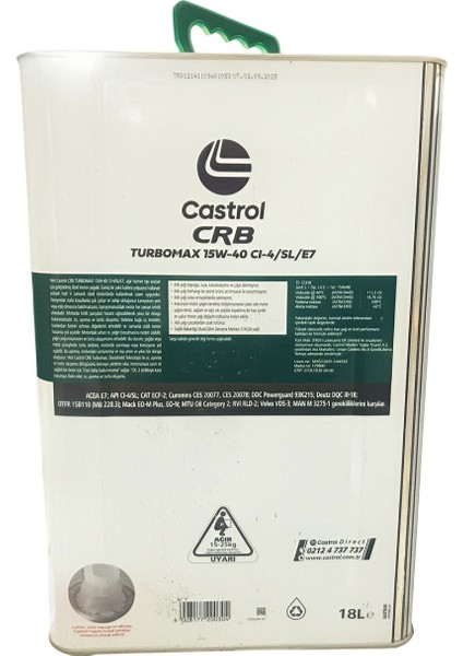Crb Turbomax 15W40 16 kg Cı-E4/e7 fiyatları
