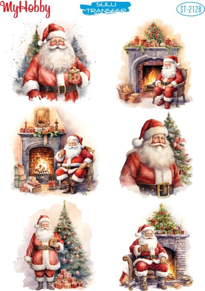 ST2128 Yeniyıl Serisi, Noel Baba Desenli Açık Zemin Sulu Transfer 25*35 cm