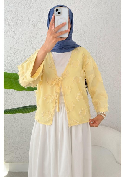 2352 Önü Bağıcıklı Eskitme Detaylı Kimono