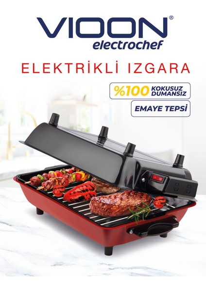 Pazaraza Vioon Elektrikli Izgara Barbekü Mangal Kebapçı Balıkçı Emaye Gövdeli Büyük Boy 40X30 cm