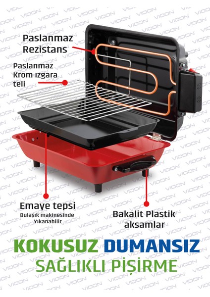 Pazaraza Vioon Elektrikli Izgara Barbekü Mangal Kebapçı Balıkçı Emaye Gövdeli Büyük Boy 40X30 cm indirimleri