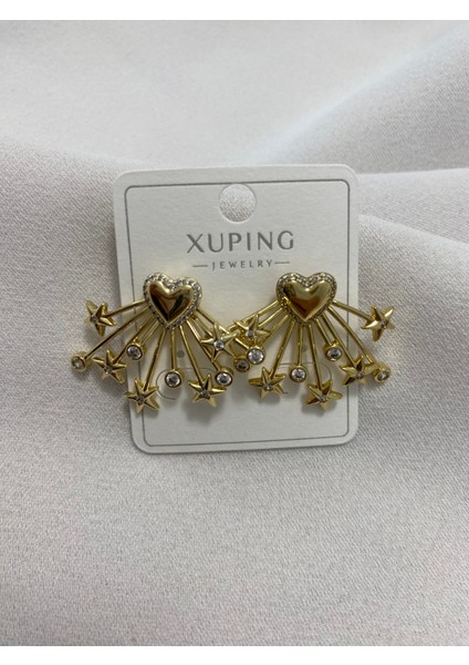 Xuping 14K Altın Kaplama Hediyelik Suya Dayanıklı Kadın Küpe Gold Bkalpli Yıldızlı Şık Modern Taşlı Zarif Küpe Parlak Görünüm Minimal Gold Küpe Günlük Kullanım Için Ideal