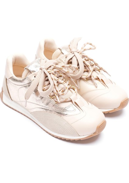 Kadın Deri Sneaker Paraşüt Detaylı Bej-Gold Lurea modelleri