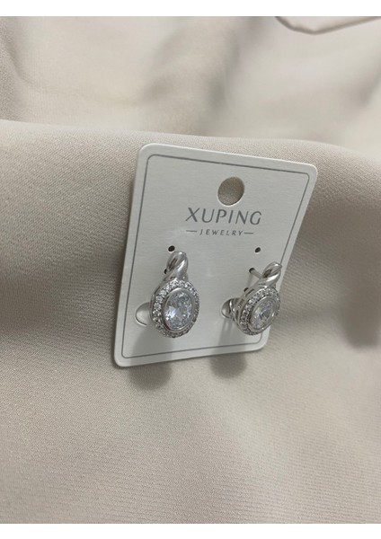 Xuping Rodyum Kaplama Hediyelik Suya Dayanıklı Kadın Halka Şık Modern Taşlı Zarif Küpe Parlak Görünüm Minimal Küpe Günlük Kullanım Için Ideal