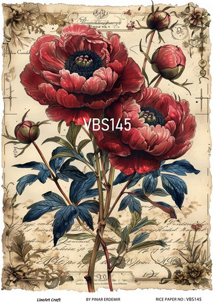 Lacivert Serisi VBS145 Çiçek, Gelincik Desenli 30*42 cm Pirinç Dekopaj