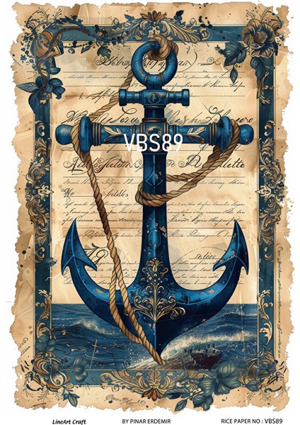 Lacivert Serisi VBS89 Mavi, Çiçek, Marin Desenli 30*42 cm Pirinç Dekopaj