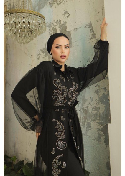 3339 Tül Feraceli Taş Işlemeli Takım