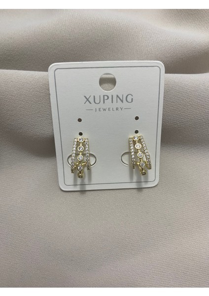 Xuping 14K Altın Kaplama Hediyelik Suya Dayanıklı Kadın Küpe Gold Tek Delikte Çoklu Görünüm Küpe Şık Modern Taşlı Zarif Parlak Görünüm Minimal Gold Küpe Günlük Kullanım Için Ideal