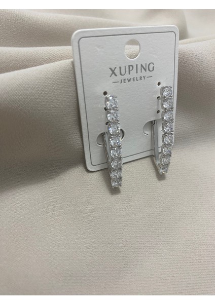 Xuping Rodyum Kaplama Hediyelik Suya Dayanıklı Kadın Halka Şık Modern Taşlı Zarif Parlak Görünüm Minimal Halka Küpe Günlük Kullanım Için Ideal