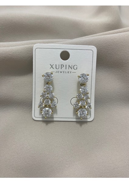 Xuping 14K Altın Kaplama Hediyelik Suya Dayanıklı Kadın Küpe Gold Sallantılı Şık Modern Taşlı Zarif Parlak Görünüm Minimal Gold Küpe Günlük Kullanım Için Ideal