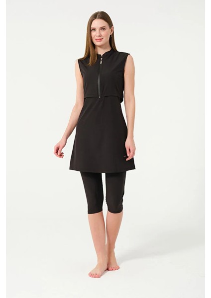 Sporcu Likra Kumaş Hızlı Kuruyan Yarım Fermuarlı Sıfır Kollu Taytlı Kadın Mayo 3413 fiyatları