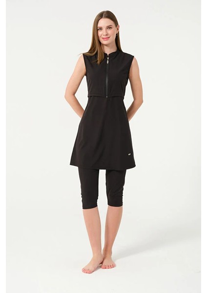 Sporcu Likra Kumaş Hızlı Kuruyan Yarım Fermuarlı Sıfır Kollu Taytlı Kadın Mayo 3413 modelleri