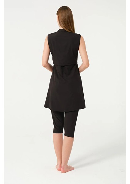 Sporcu Likra Kumaş Hızlı Kuruyan Yarım Fermuarlı Sıfır Kollu Taytlı Kadın Mayo 3413