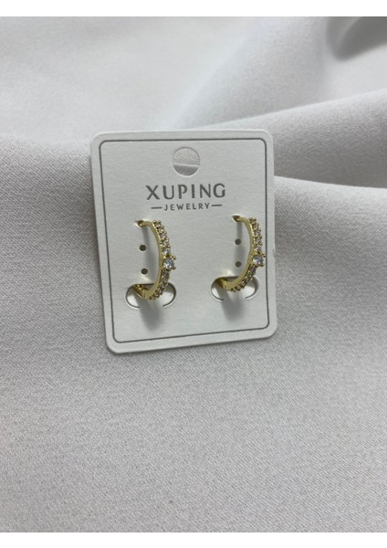 Xuping 14K Altın Kaplama Hediyelik Suya Dayanıklı Kadın Küpe Gold Büyük Halka Tektaş Küpe Şık Modern Taşlı Zarif Küpe Parlak Görünüm Minimal Gold Küpe Günlük Kullanım Için Ideal