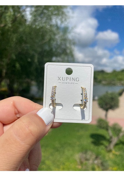 Xuping 14K Altın Kaplama Hediyelik Suya Dayanıklı Kadın Küpe Gold Büyük Halka Tektaş Küpe Şık Modern Taşlı Zarif Küpe Parlak Görünüm Minimal Gold Küpe Günlük Kullanım Için Ideal fiyatları