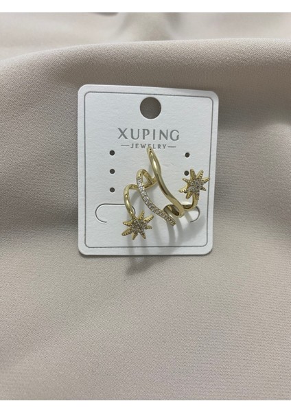 Xuping 14K Altın Kaplama Hediyelik Suya Dayanıklı Kadın Kıkırdak Küpesi Gold Şık Modern Taşlı Zarif Parlak Görünüm Minimal Gold Küpe Günlük Kullanım Için Ideal