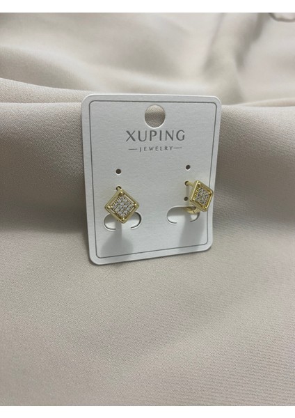 Xuping 14K Altın Kaplama Hediyelik Suya Dayanıklı Kadın Küpe Gold Halka Küpe Şık Modern Kare Taşlı Zarif Parlak Görünüm Minimal Gold Küpe Günlük Kullanım Için Ideal