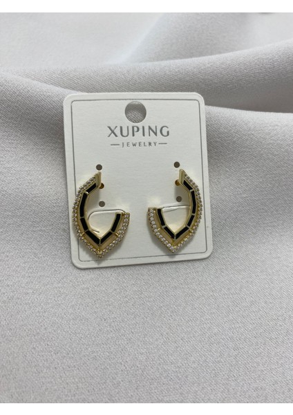 Xuping 14K Altın Kaplama Hediyelik Suya Dayanıklı Kadın Küpe Gold Siyah Şık Modern Taşlı Zarif Küpe Parlak Görünüm Minimal Gold Küpe Günlük Kullanım Için Ideal