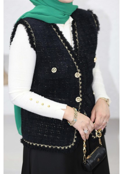 140363 Angora Sim ve Püskül Detaylı Yelek modelleri