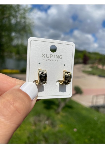 Xuping 14K Altın Kaplama Hediyelik Suya Dayanıklı Kadın Küpe Siyah Gold Halka Şık ve Modern Zarif Küpe Parlak Görünüm Minimal Gold Küpe Günlük Kullanım Için Ideal modelleri