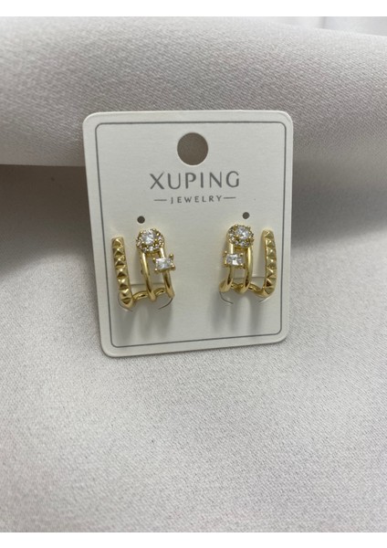 Xuping küpe 14K Altın Kaplama Hediyelik Suya Dayanıklı Kadın Küpe Gold Tek Delil Üçlü Görünüm Şık Modern Taşlı Zarif Parlak Görünüm Minimal Gold Günlük Kullanım Için Ideal