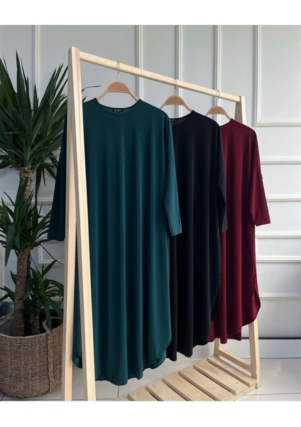 1740 Yanları Yırtmaçlı Eteği Oval Viscon Uzun Tunik