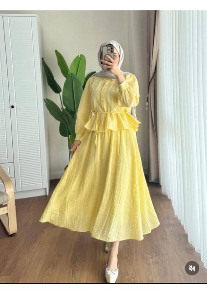 3058 Eteği Fırfırlı Bağıcıklı Etekli Keten Takım