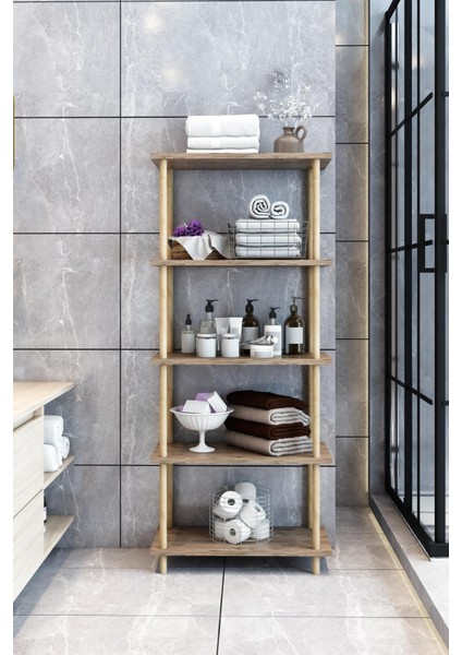“çok Amaçlı Natural Ahşap Raf Sistemi 5 Katlı Banyo ve Mutfak Düzenleyici”