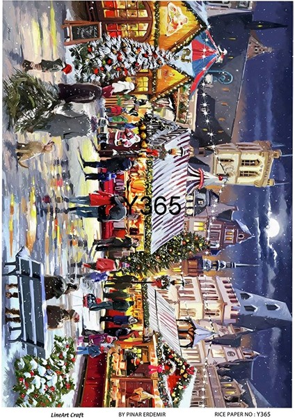 Y365 Yeniyıl, Kar, Kasaba, Manzara Desen Pirinç Dekopaj 30X42