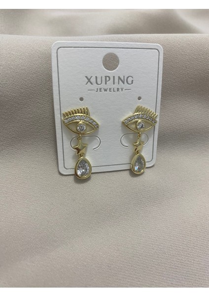 Xuping küpe 14K Altın Kaplama Hediyelik Suya Dayanıklı Kadın Küpe Gold Büyük Halka Sallantılı Göz Küpe Şık Modern Taşlı Zarif Küpe Parlak Görünüm Minimal Gold Günlük Kullanım Için