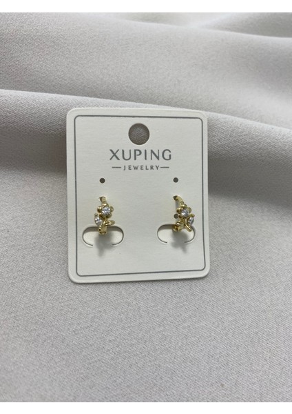 Xuping 14K Altın Kaplama Hediyelik Suya Dayanıklı Kadın Çocuk Küpe Gold Halka Şık ve Modern Taşlı Zarif Çiçekli Parlak Görünüm Minimal Gold Küpe Günlük Kullanım Için Ideal