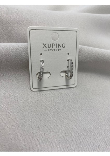 Xuping Rodyum Kaplama Hediyelik Suya Dayanıklı Kadın Halka Şık Modern Taşlı Zarif Küpe Parlak Görünüm Minimal Küpe Günlük Kullanım Için Ideal