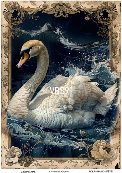 Lacivert Serisi VBS91 Mavi, Kuğu, Marin Desenli 30*42 cm Pirinç Dekopaj