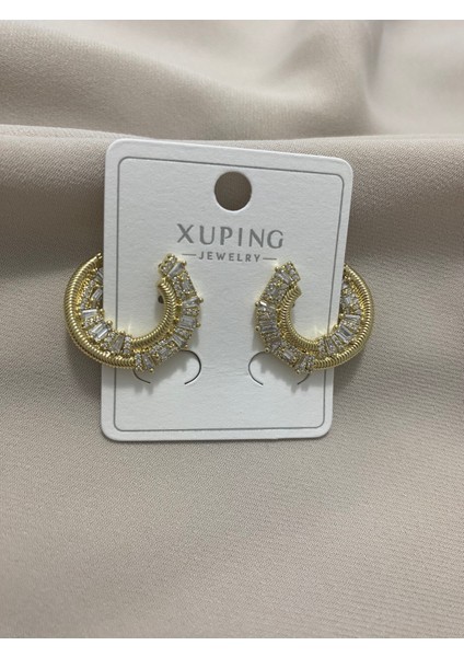 Xuping küpe 14K Altın Kaplama Hediyelik Suya Dayanıklı Kadın Gold Büyük Halka Şık Modern Taşlı Zarif Parlak Görünüm Minimal Gold Günlük Kullanım Için Ideal