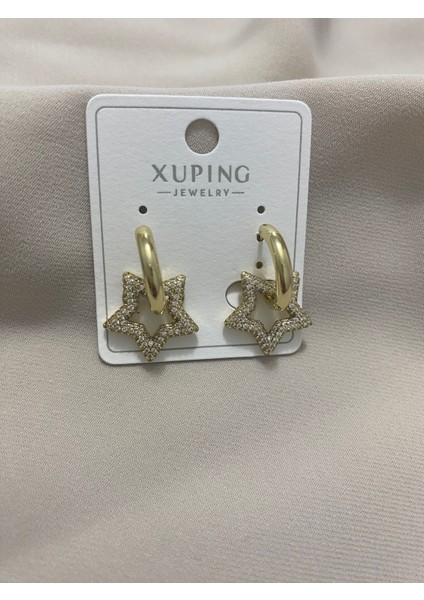 Xuping küpe 14K Altın Kaplama Hediyelik Suya Dayanıklı Kadın Küpe Gold Büyük Halka Yıldız Şık Modern Taşlı Zarif Parlak Görünüm Minimal Gold Sallantılı Boşnak Günlük Kullanım Için