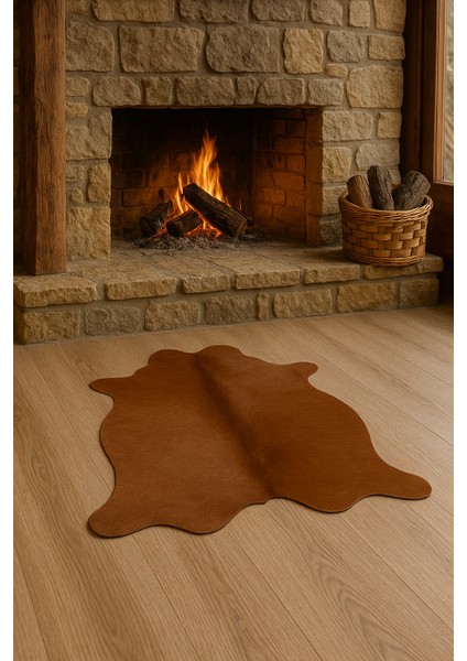 %100 Hakiki Dana Derisi Post Halı – Kahverengi (52X65 Cm)