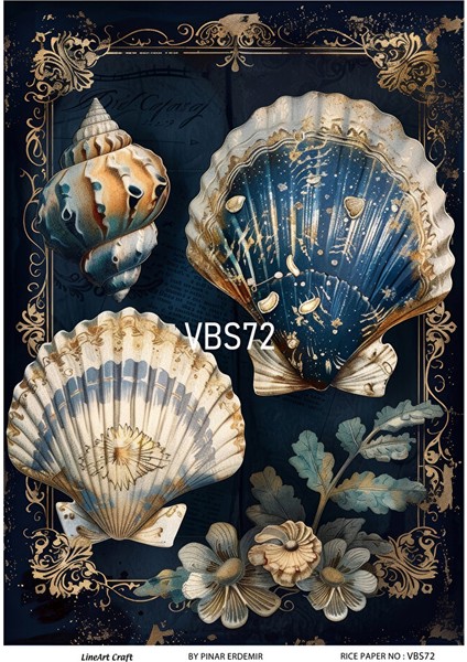 Lacivert Serisi VBS72 Mavi, Çiçek, Marin Desenli 30*42 cm Pirinç Dekopaj