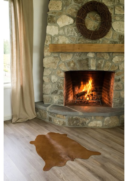 %100 Hakiki Dana Derisi Post Halı – Kahverengi (54X67 Cm)