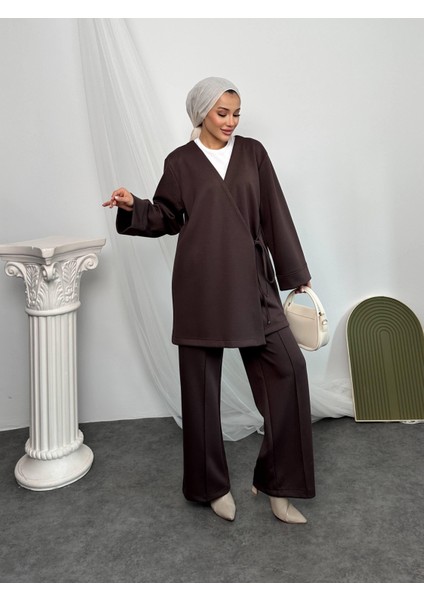 2622 Pantolonu Çımalı Üstü Yan Bağlamalı Kimono Takım